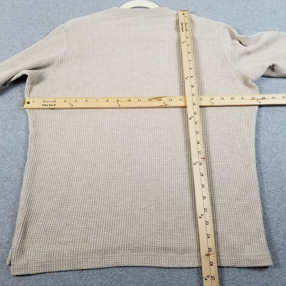 Uniqlo Waffle Knit Shirt Men M Medium Beige Thermal Long Sleeve Crew Neck Casual - Picture 9 of 10